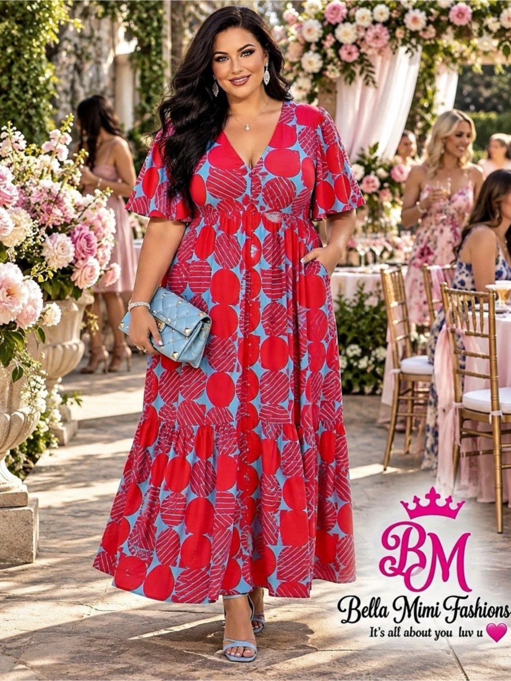 NWT Sugarlips Pismo Flutter Maxi Dress Torry Geo 3X ❤️💙❤️